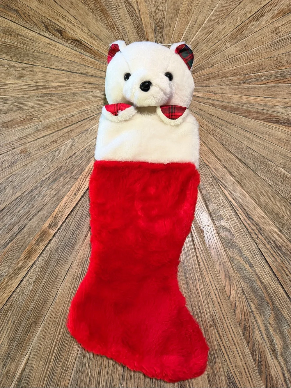 Vintage 1987 Mac Bear Plush Teddy Bear Christmas Stocking Lees Mfg. Co. Tartan